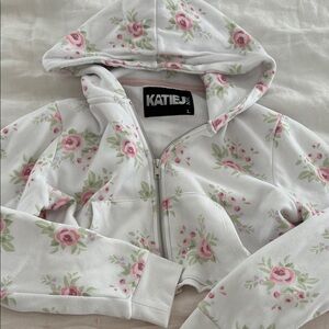Katie J NYC floral cropped zip hoodie